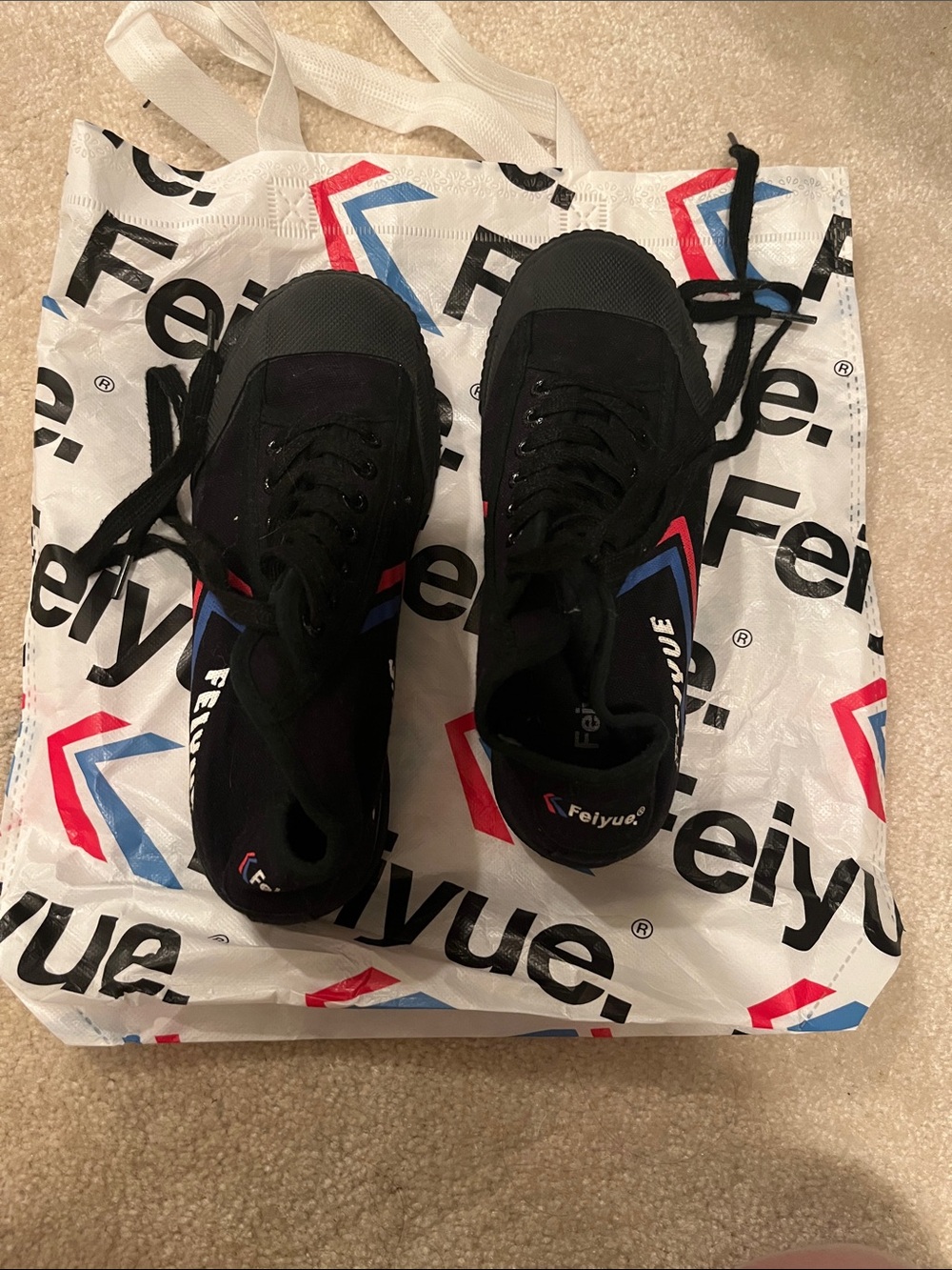 Feiyue Black Canvas Sneakers with Red & Blue Accent